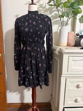 wild fable Black Long-Sleeve Floral Smocked Dress